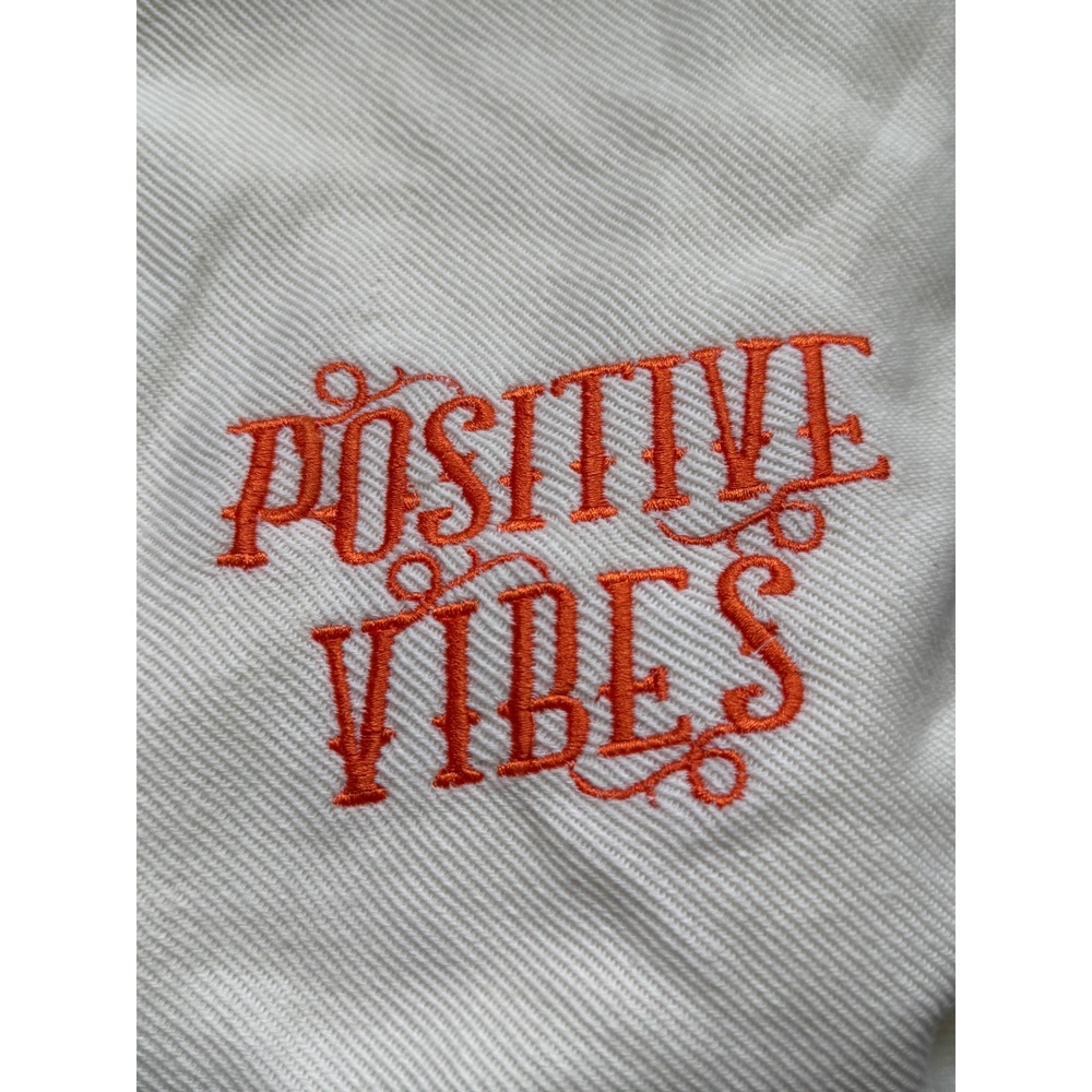 Brooklyn's Best Mens Positive Vibes Embroidered T-Shirt Cream Textured Size M - Picture 4 of 10